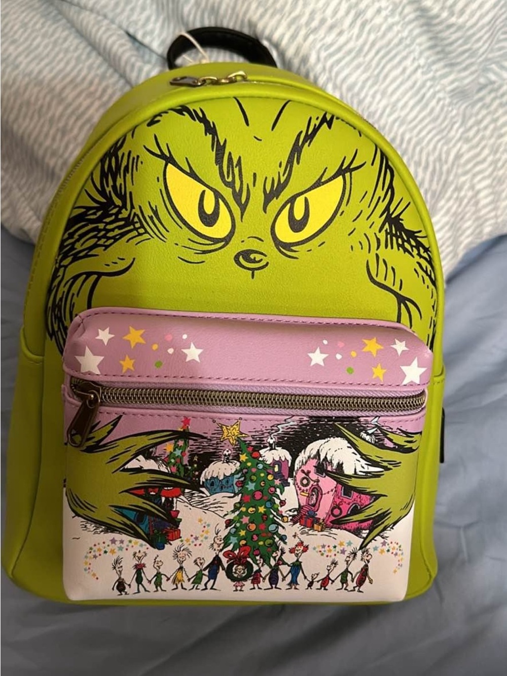 Loungefly Lime Green and Pink Grinch Kids Backpack